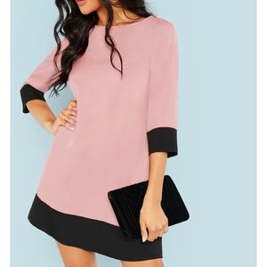 Pink Black Contrast Trim Shift Tunic Dress